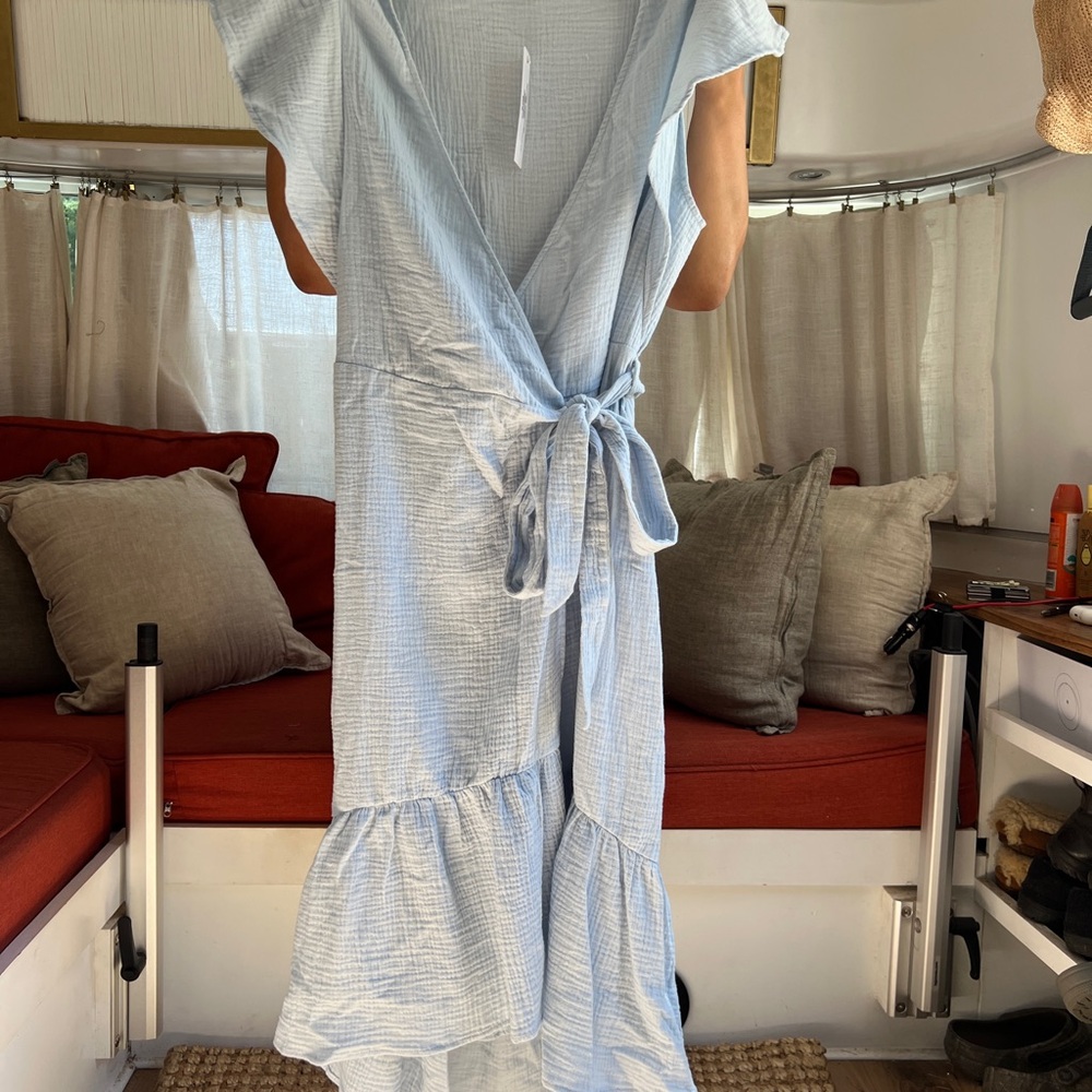 NWT DREW by Anthropologie Wrap Dress in baby blue, something blue